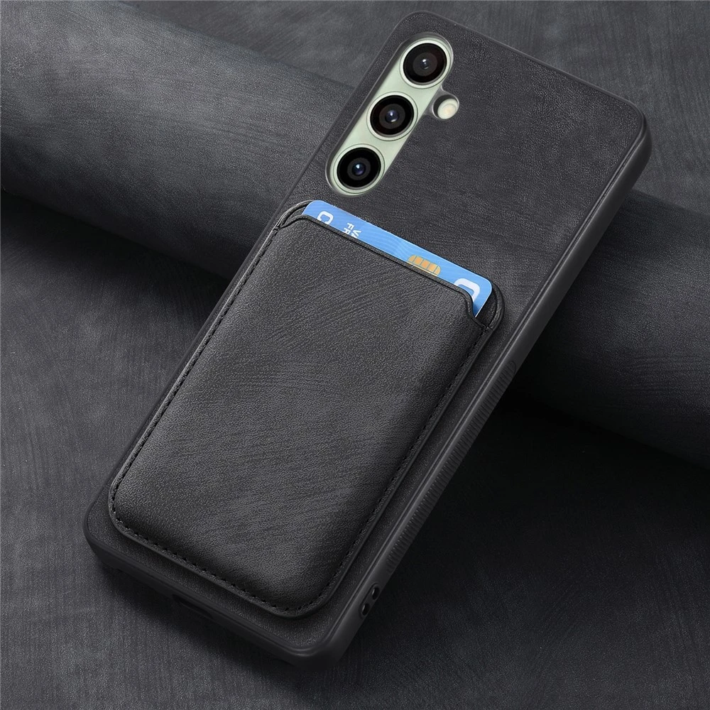 Hurtel Samsung Galaxy A56 5G Faux Odinis dėklas with Detachable Card Holder, MagSafe Compatible – juodos spalvos