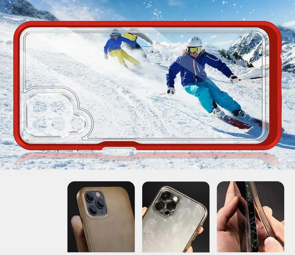 Hurtel Clear dėklas skirtas Samsung Galaxy A22 4G, raudonas