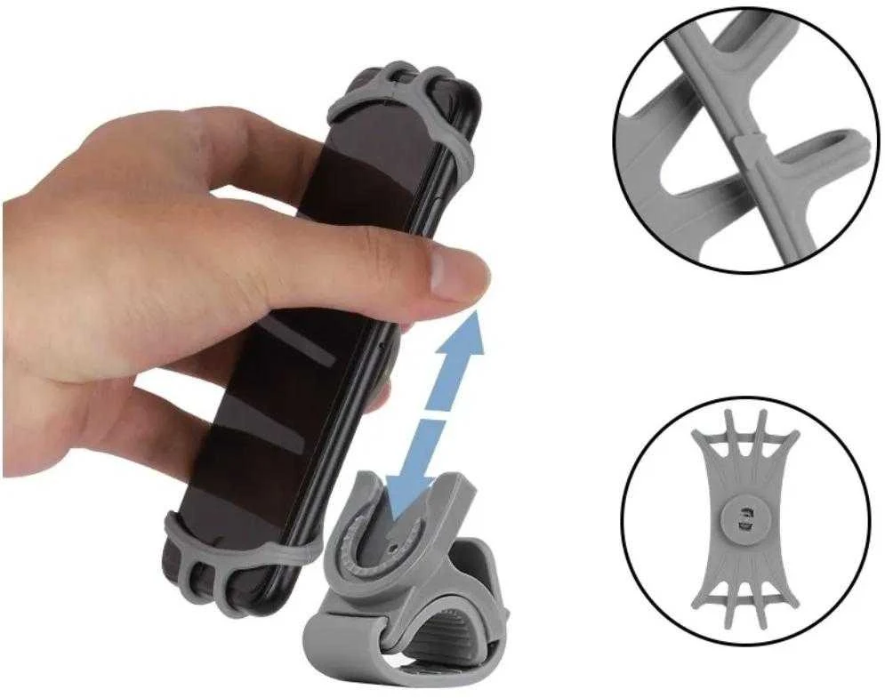 Hurtel Swivel silicone telefono laikiklis dviračiui with replaceable head - juodos spalvos