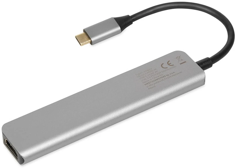 USB Hub - iBox IUH3SL4K 5000 Mbit/s USB Type-C, USB Type-A, HDMI, Sidabrinis