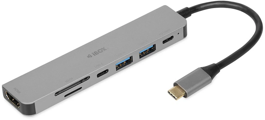 USB Hub - iBox IUH3SL4K 5000 Mbit/s USB Type-C, USB Type-A, HDMI, Sidabrinis