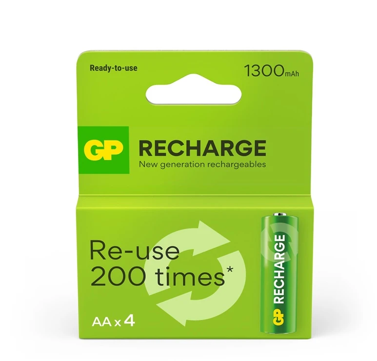 Įkraunami elementai GP RECHARGE AA, 1300mAh, 4 vnt.