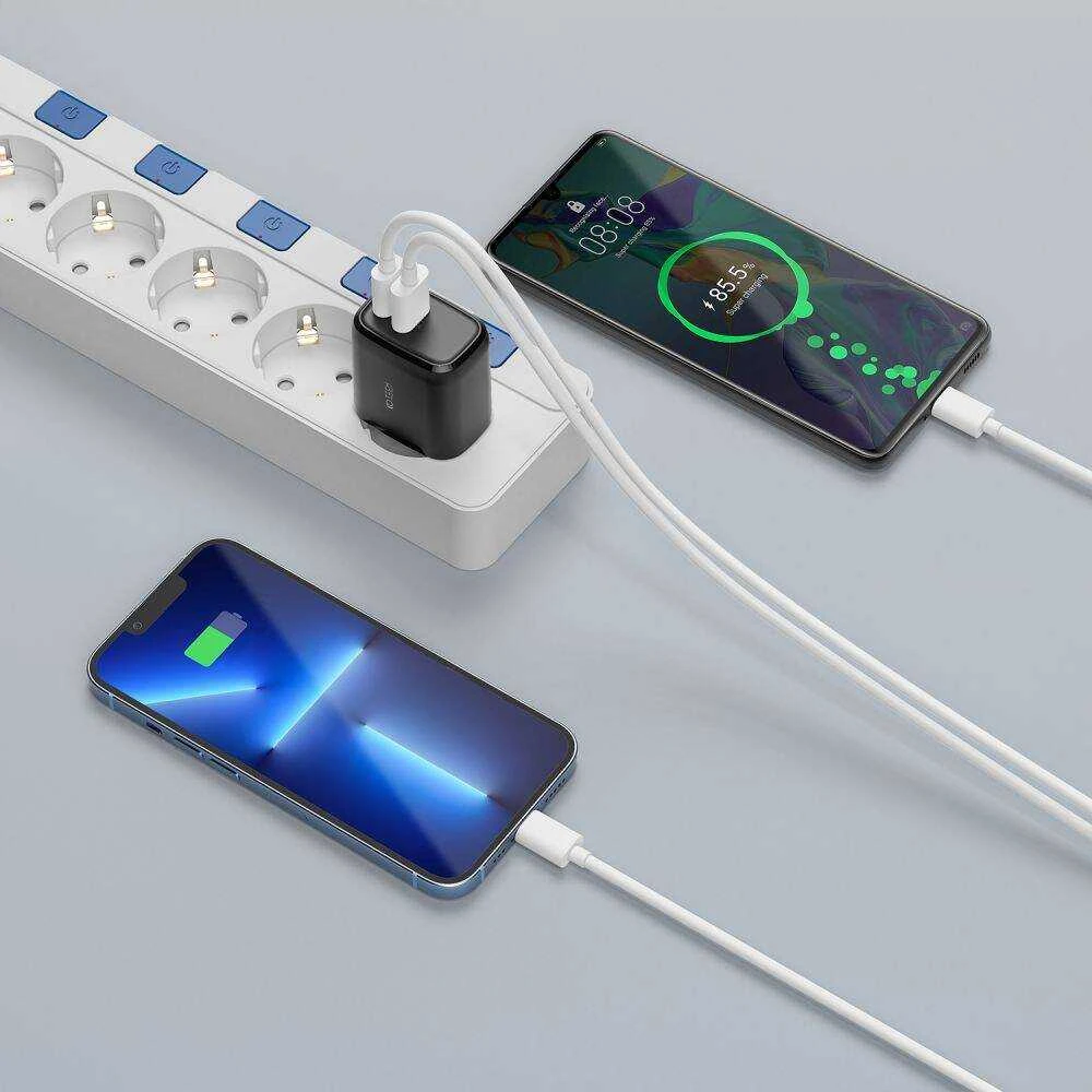 Įkroviklis 20W USB QC3.0 + USB-C PD Tech-Protect C20W juodos spalvos