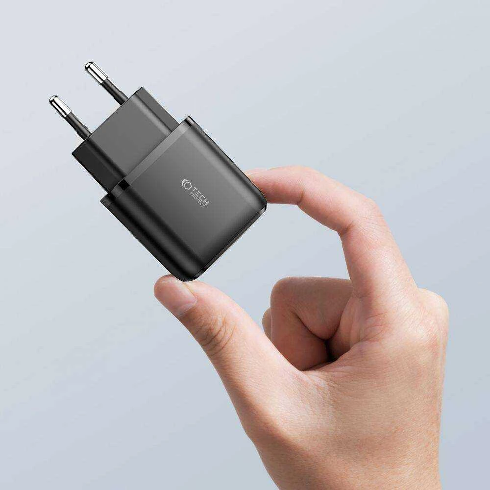 Įkroviklis 20W USB QC3.0 + USB-C PD Tech-Protect C20W juodos spalvos