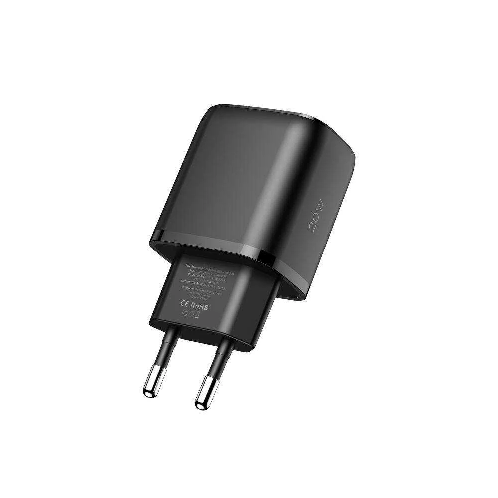 Įkroviklis 20W USB QC3.0 + USB-C PD Tech-Protect C20W juodos spalvos