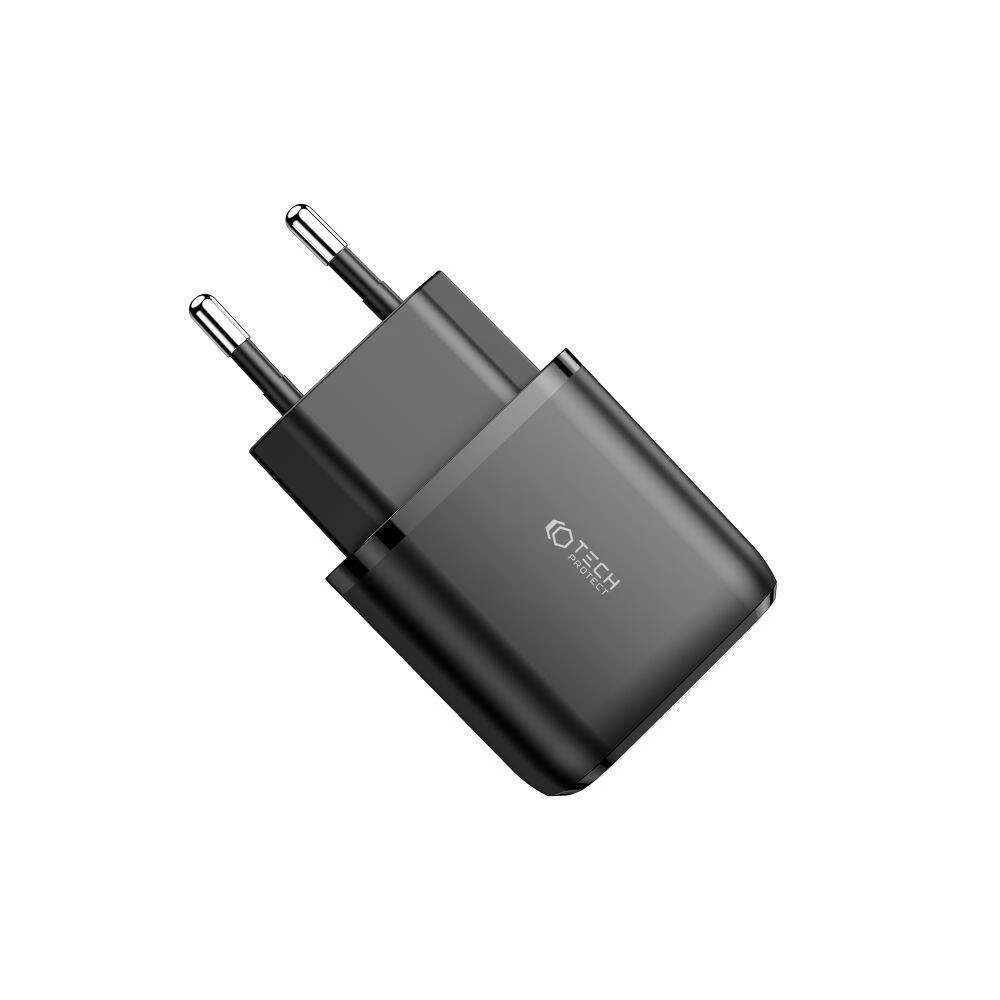 Įkroviklis 20W USB QC3.0 + USB-C PD Tech-Protect C20W juodos spalvos