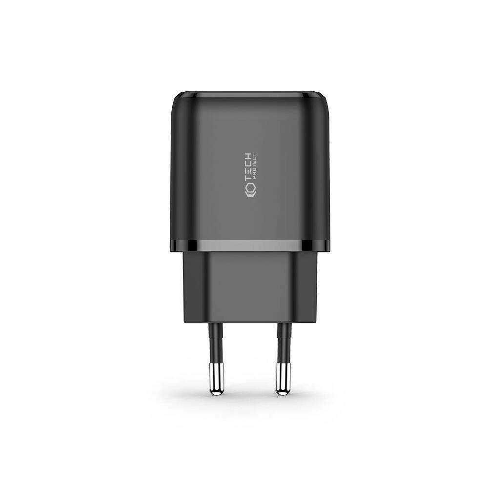Įkroviklis 20W USB QC3.0 + USB-C PD Tech-Protect C20W juodos spalvos