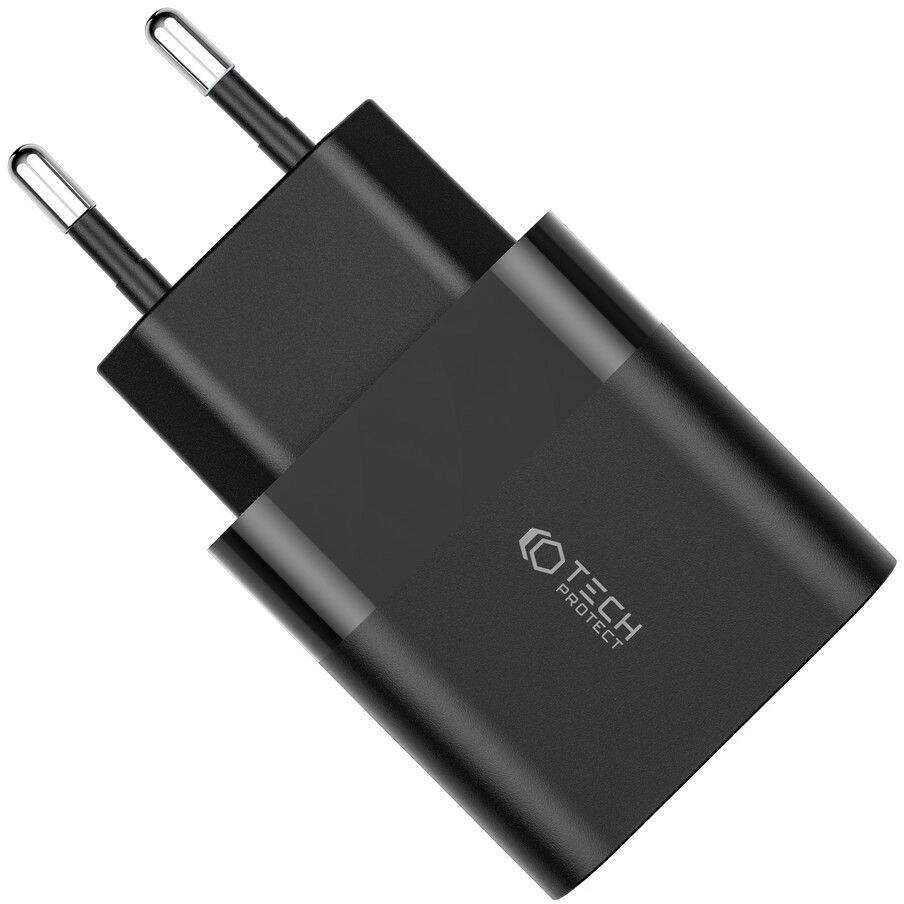 Įkroviklis 30W USB QC3.0 + USB-C PD Tech-Protect C30W juodos spalvos