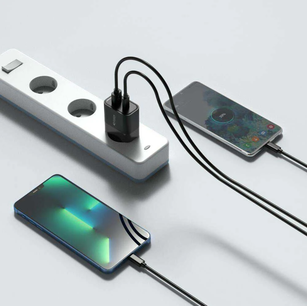 Įkroviklis 30W USB QC3.0 + USB-C PD Tech-Protect C30W juodos spalvos