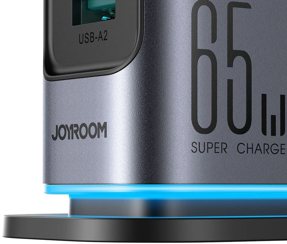 Joyroom JR-TCM02 GaN 65W įkroviklis įkrovimo stotelė 4xUSB-C 2xUSB-A UK kištukas – pilkas