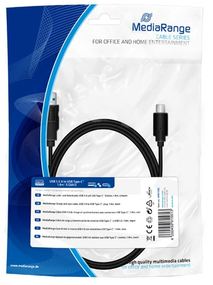 *Įkrovimo laidas USB 3.0 C 1.8m juodas MRCS182 MEDIARANGE
