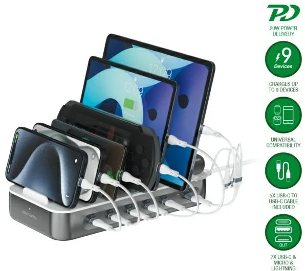 4smarts Team 100W įkrovimo stotelė su kabelių rinkiniu, Space Gray