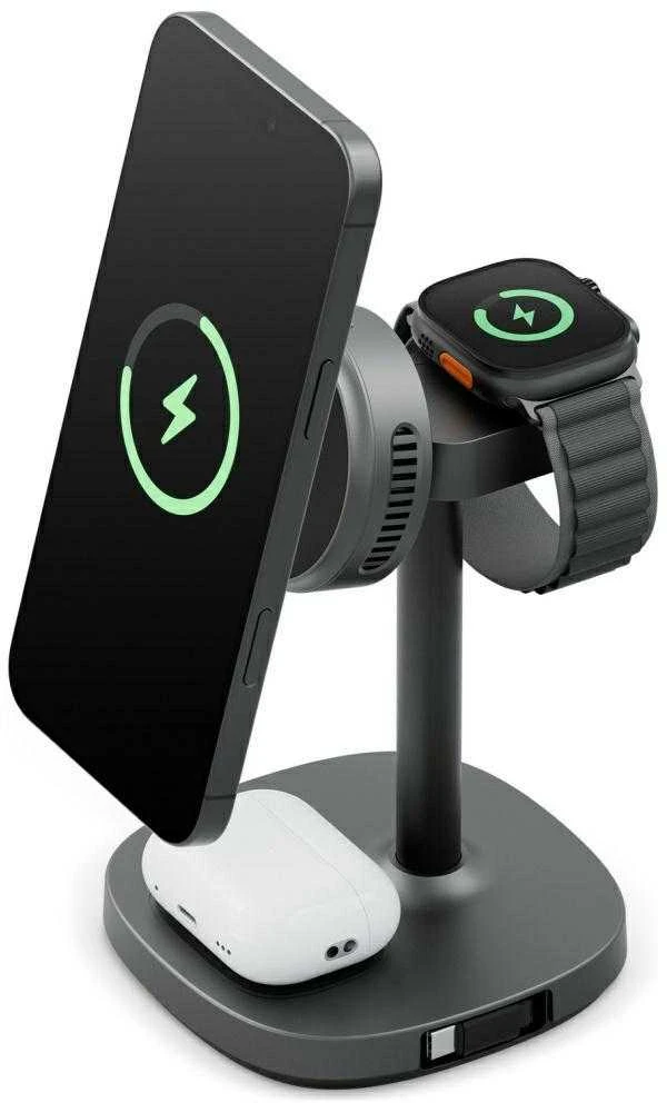 Įkrovimo stotelė „Energea MagArctic Stand 4in1 Qi2“ su aušinimu ir grafito spalvos laidu