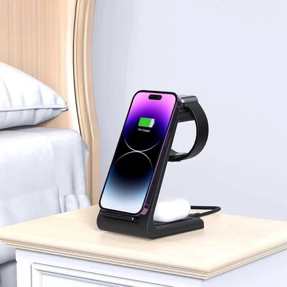 Įkrovimo stotelė Tech-Protect QI15W-A36 3in1 skirta Apple – juodos spalvos