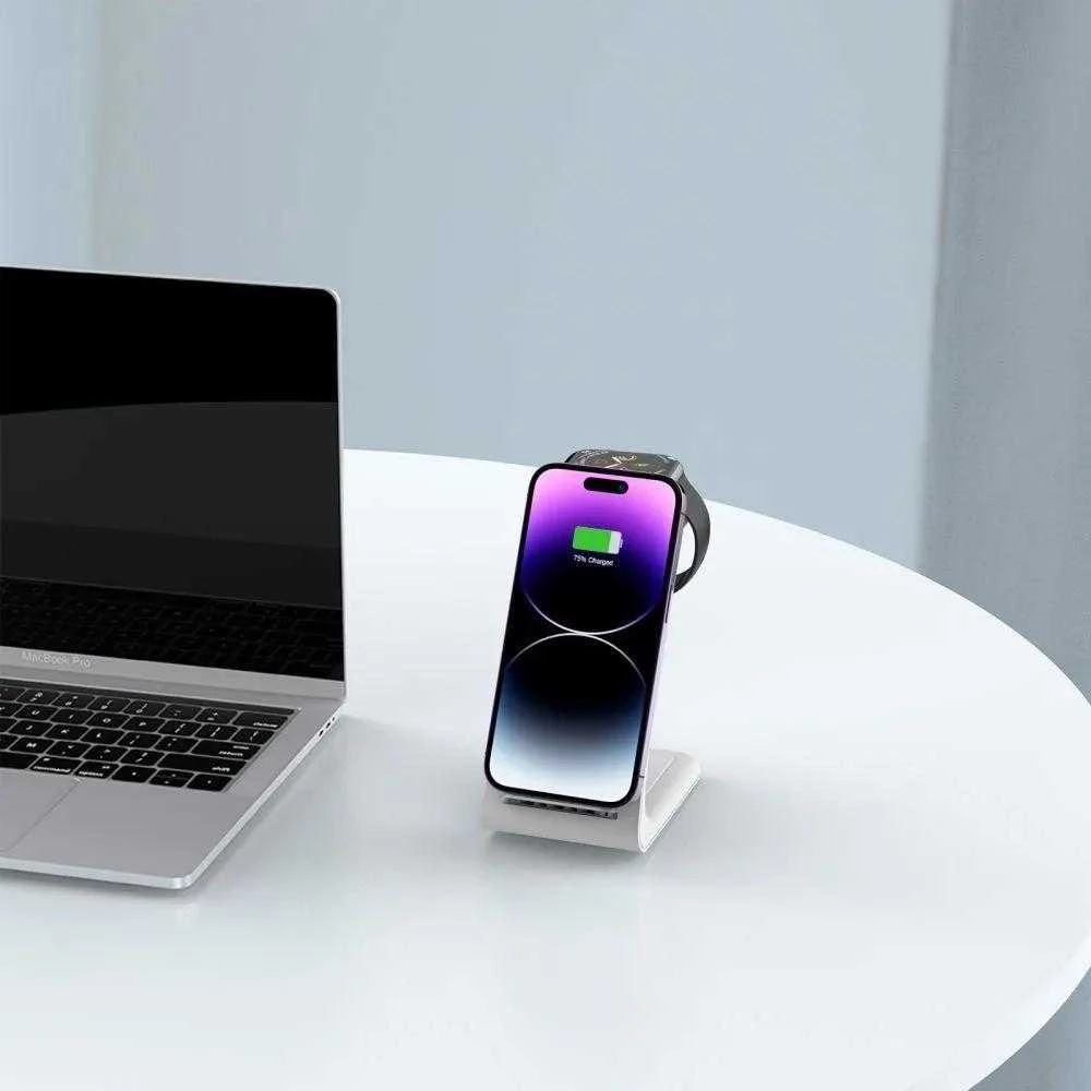 Įkrovimo stotelė Tech-Protect QI15W-A36 3in1 skirta Apple – baltos spalvos
