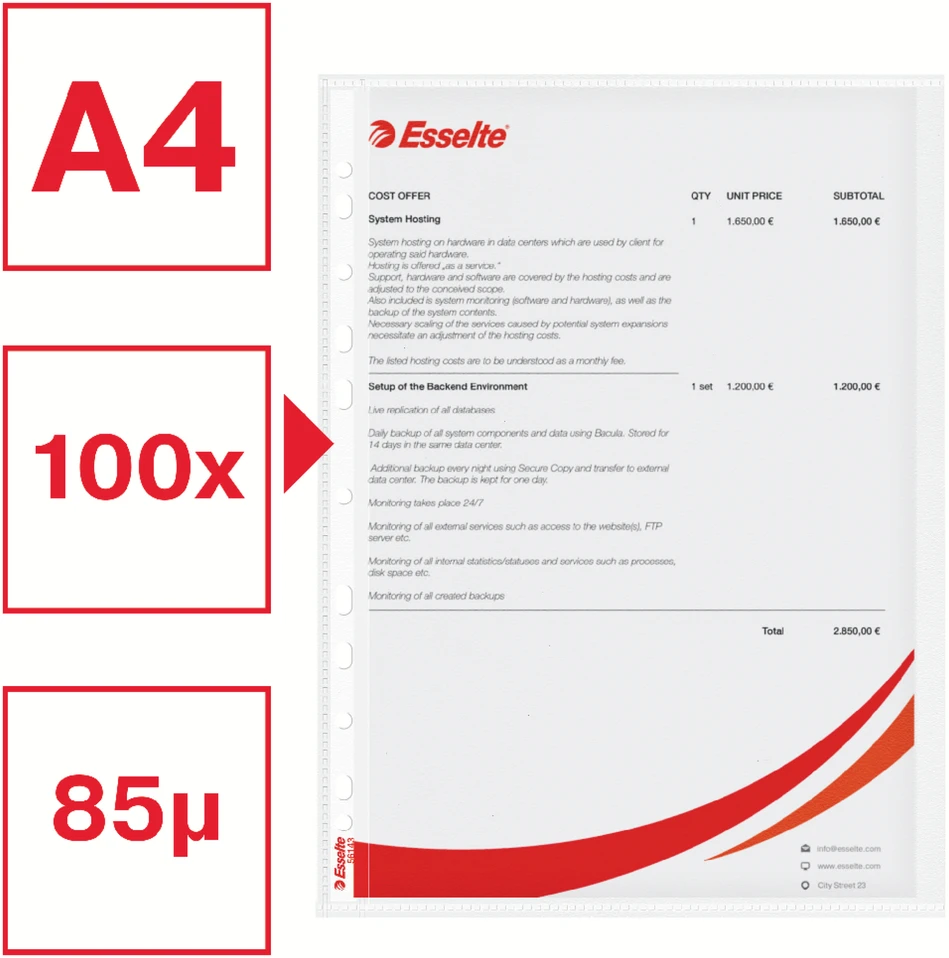 Leitz Įmautės Esselte, A4, 75 mikr., matinė, įdėjimas iš kairio šono (1) 0809-139