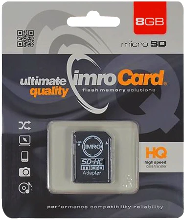 Imro atminties kortelė 8GB Micro SDHC cl. 4 + adapteris
