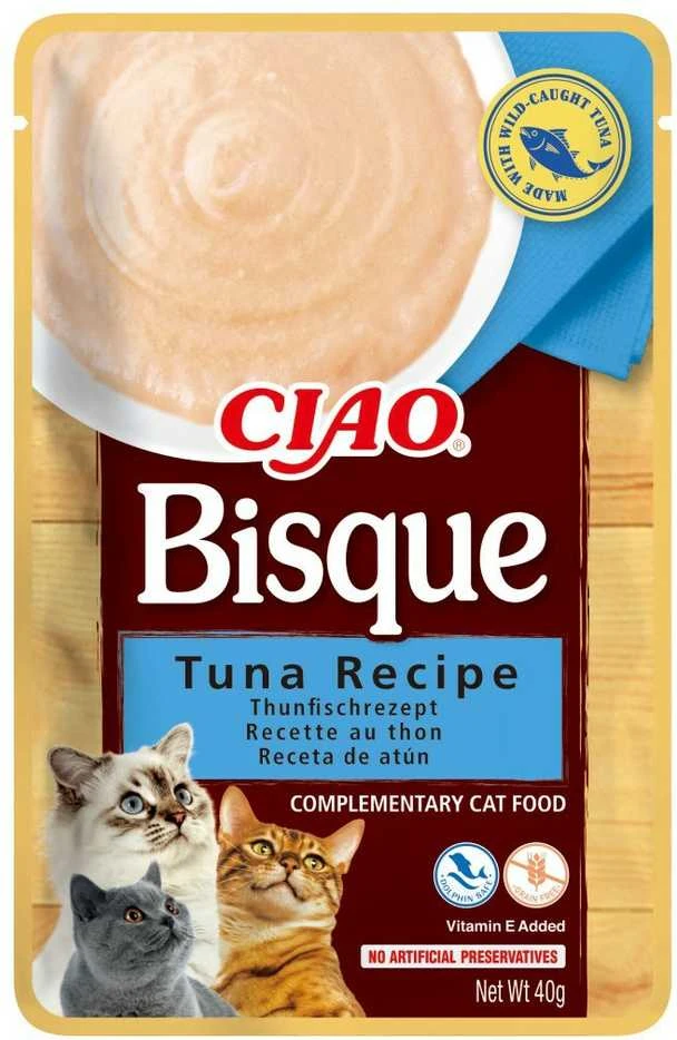INABA Ciao Bisque Creamy soup with tuna, vištiena, jautiena and lašiša – skanėstas katėms – 24x40g