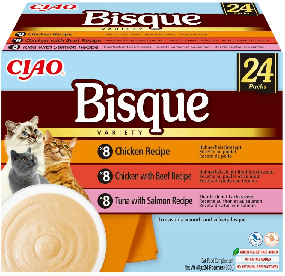 INABA Ciao Bisque Creamy soup with vištiena, jautiena and fish – skanėstas katėms – 24x40g