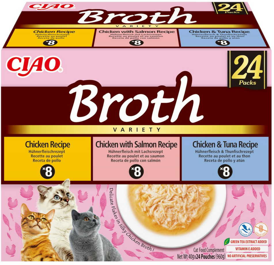 INABA Ciao Broth with vištiena, lašiša and tuna – skanėstas katėms – 24x40g