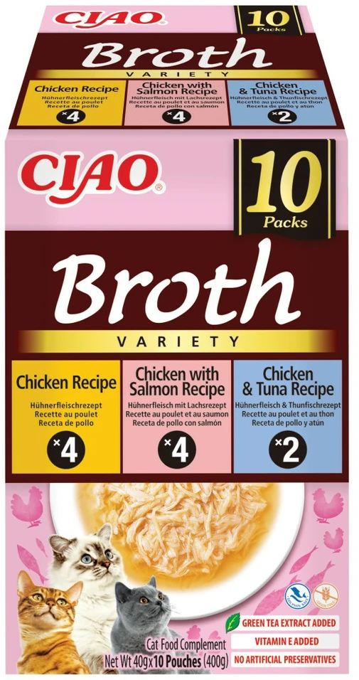 INABA Ciao Broth with vištiena, lašiša and tuna – skanėstas katėms – 10x40g