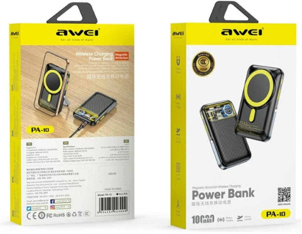 Induction powerbank Awei PA-10 10000mAh MagSafe juodos spalvos