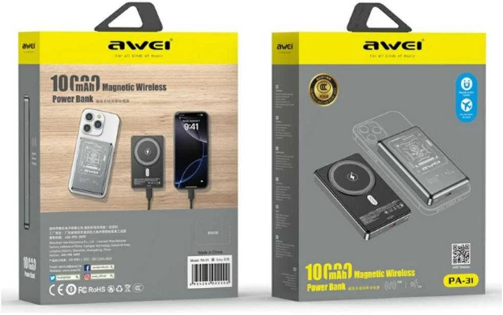 Induction powerbank Awei PA-31 10000mAh MagSafe pilkos spalvos