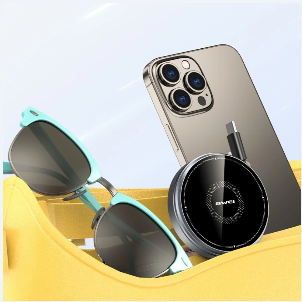 Belaidis įkroviklis 3-in-1 AWEI W27 15W with USB-C cable Fast Charging juodos spalvos