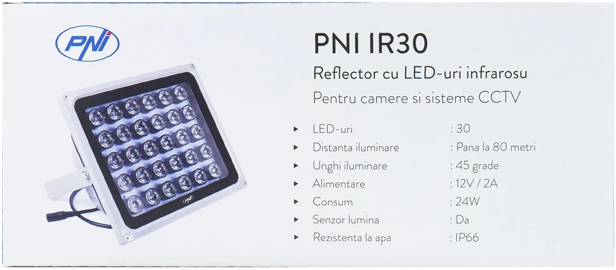 Infraraudonųjų spindulių LED prožektorius PNI IR30 vaizdo kameroms ir CCTV sistemoms, 30 IR LED, atstumas 80 m, IP66