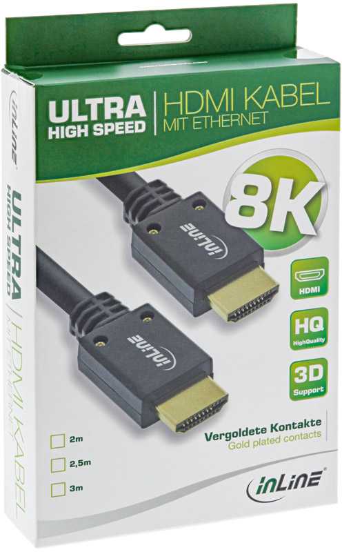 „InLine 8K4K“ itin didelės spartos HDMI kabelis, juodas - 3 m