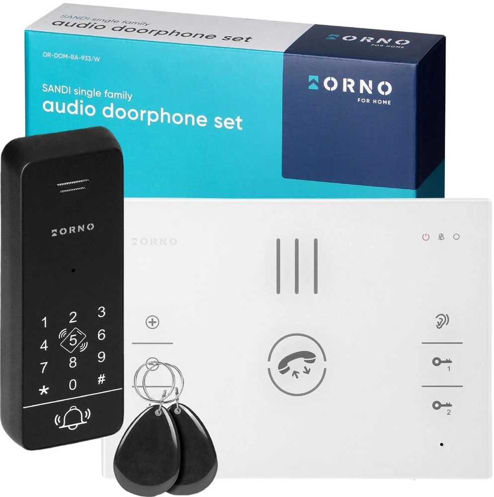 ORN SANDI, vienos šeimos domofono komplektas, be ragelio, 2 laidų, užšifruotas, RFID, baltas