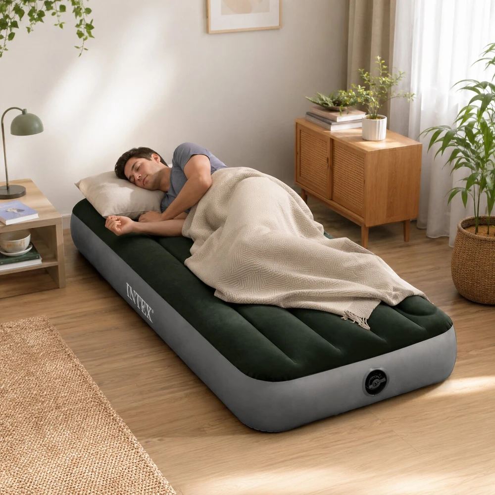 INTEX Pripučiamas čiužinys su integruota pompa 191x76x25, žalias 64760
