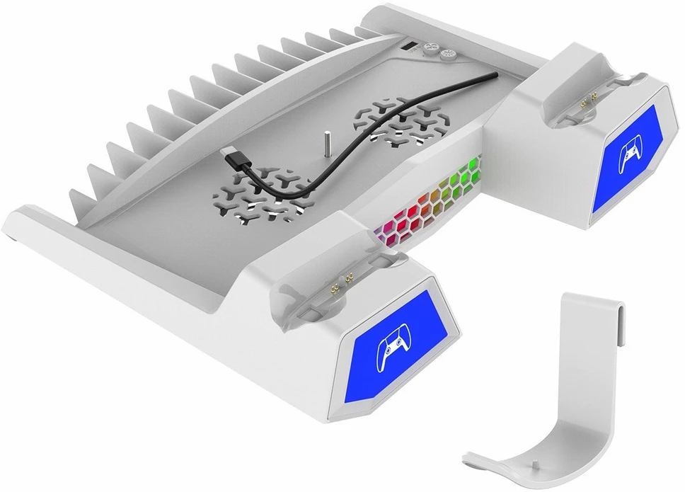 iPega P5S023 Multifunkcinis RGB įkrovimo stovas su aušinimu, skirtas PS5/PS5 Slim/PS5 Pro Baltas