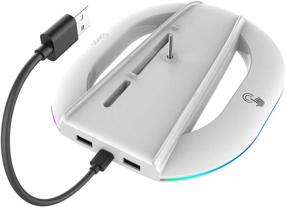 iPega P5S035SA vertikalus stovas (2xUSB-A) su RGB, skirtas PS5 Slim / PS5 Pro Baltas