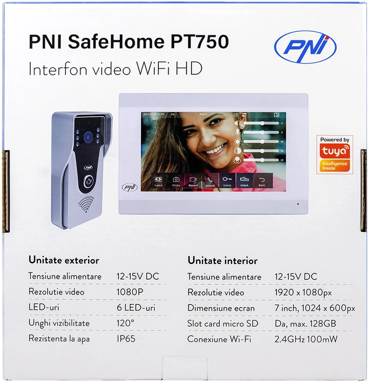 Išmanioji vaizdo telefonspynė PNI SafeHome PT750 WiFi, Full HD 2MP 1080P raiška, P2P, vidaus monitorius, skirta „Tuya Smart“ programėlė, integracija į scenarijus ir išmaniąsias automatizacijas su kitais suderinamais „Tuya“ produktais