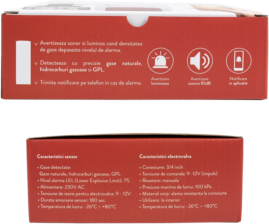 Išmanusis dujų jutiklių rinkinys ir PNI Safe House Smart Gas 300 WiFi solenoidinis vožtuvas su garsiniu įspėjimu, Tuya Smart mobilioji programėlė, integracija į išmaniuosius scenarijus ir automatizavimas su kitais suderinamais Tuya, Alexa ir Google Assistant produktais