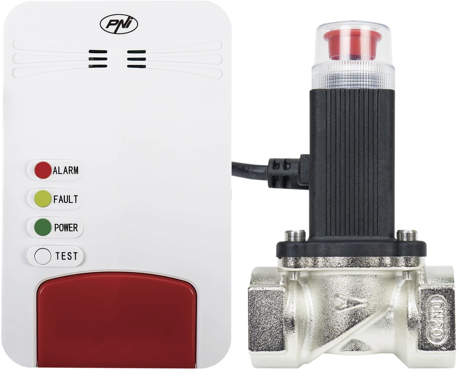 Išmanusis dujų jutiklių rinkinys ir PNI Safe House Smart Gas 300 WiFi solenoidinis vožtuvas su garsiniu įspėjimu, Tuya Smart mobilioji programėlė, integracija į išmaniuosius scenarijus ir automatizavimas su kitais suderinamais Tuya, Alexa ir Google Assistant produktais