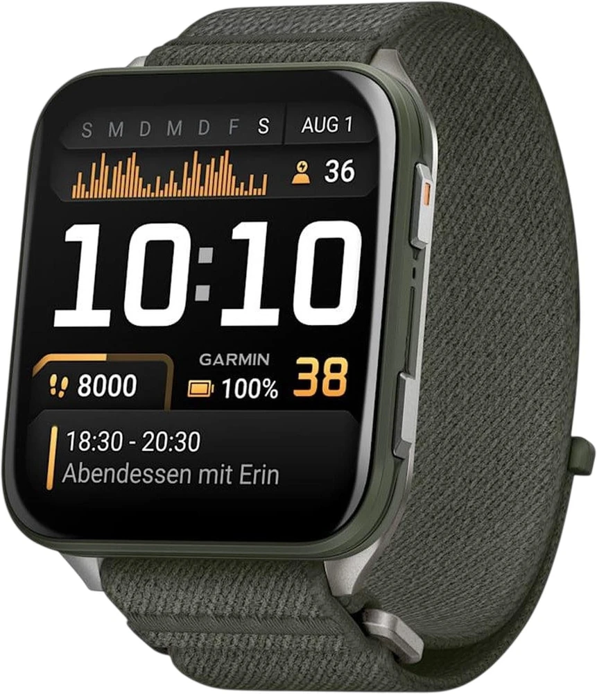 Išmanusis laikrodis Garmin Venu® X1, Samanų spalvos su titano nugarėle ir samanų spalvos „ComfortFit“ nailoniniu dirželiu