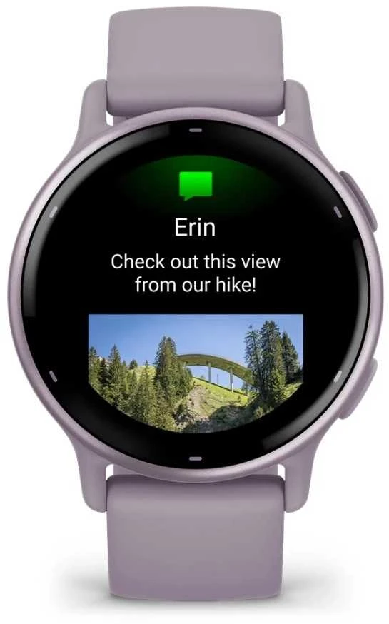 Išmanusis laikrodis Garmin vívoactive® 5 Metalinės orchidėjų spalvos aliuminio apvadas su orchidėjų spalvos korpusu ir silikoniniu dirželiu