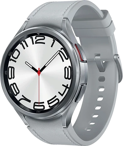 Išmanusis laikrodis Samsung Galaxy Watch 6 Classic LTE, 47 mm, Sidabrinės spalvos korpusas su pilkos spalvos dirželiu