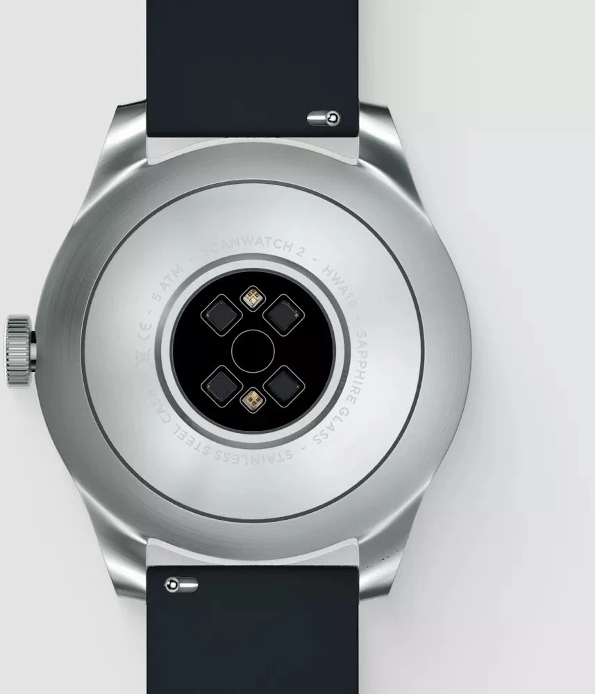 Išmanusis laikrodis Withings Scanwatch 2, 42 mm,  Sidabrinės spalvos korpusas su juodos spalvos dirželiu