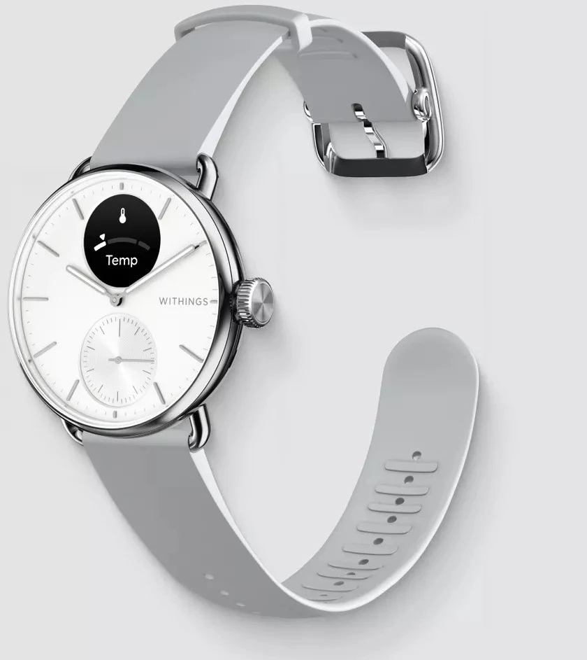 Išmanusis laikrodis Withings Scanwatch 2, 38 mm, Sidabrinės spalvos korpusas su baltos spalvos dirželiu