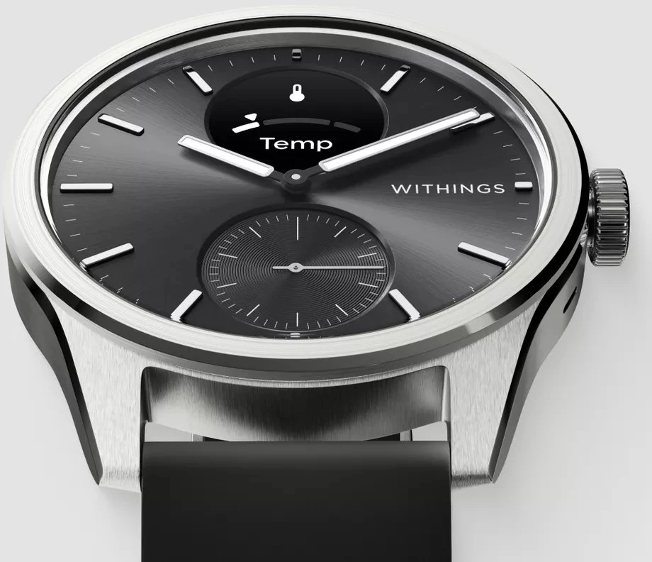 Išmanusis laikrodis Withings Scanwatch 2, 42 mm,  Sidabrinės spalvos korpusas su juodos spalvos dirželiu