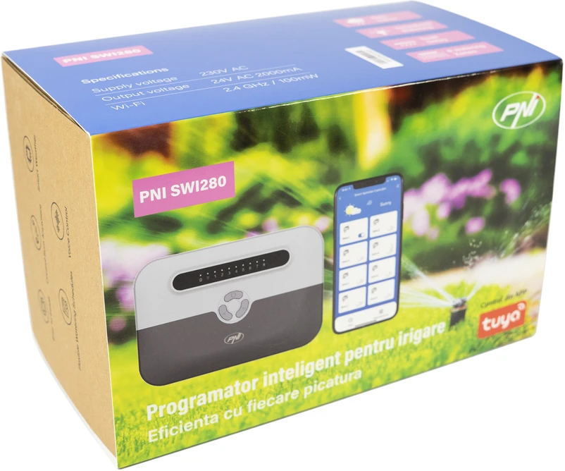 Išmanusis laistymo programuotojas PNI SWI280, „Wi-Fi“, 8 zonoms, valdymas per „Tuya Smart“, suderinamas su „Amazon Alexa“ ir „Google Home“