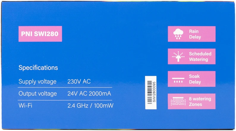 Išmanusis laistymo programuotojas PNI SWI280, „Wi-Fi“, 8 zonoms, valdymas per „Tuya Smart“, suderinamas su „Amazon Alexa“ ir „Google Home“