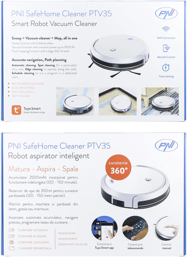 PNI išmanusis robotas dulkių siurblys su Wi-Fi, 30 W, Tuya Smart, PNI-PTV35