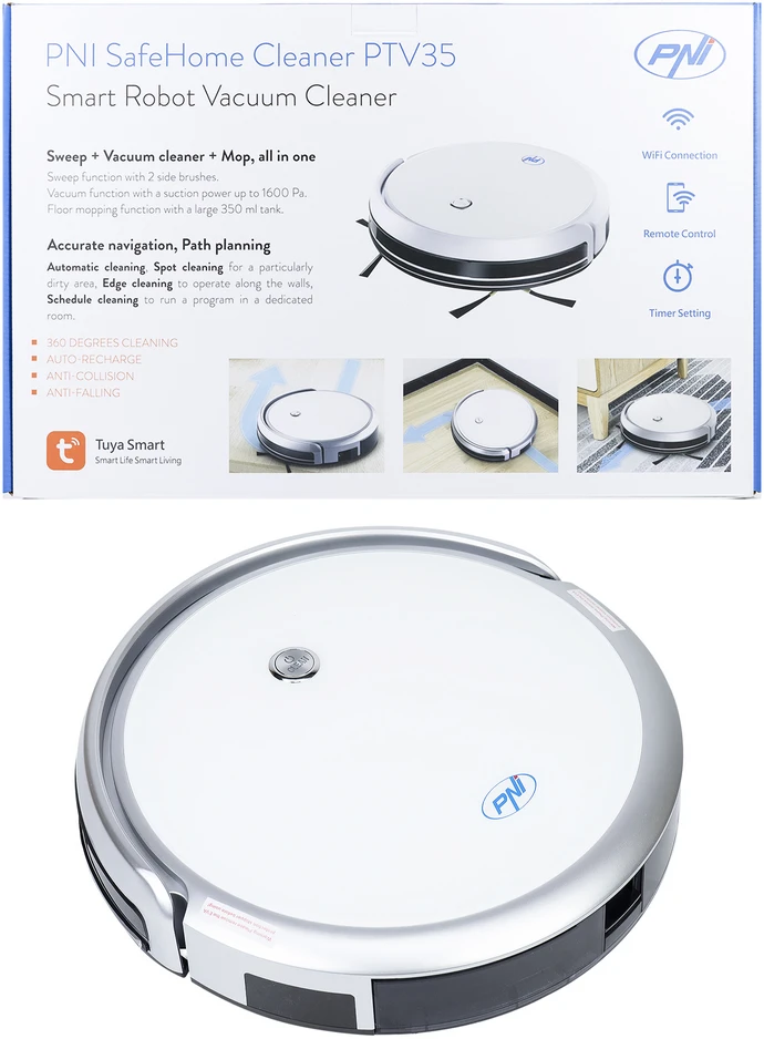 PNI išmanusis robotas dulkių siurblys su Wi-Fi, 30 W, Tuya Smart, PNI-PTV35