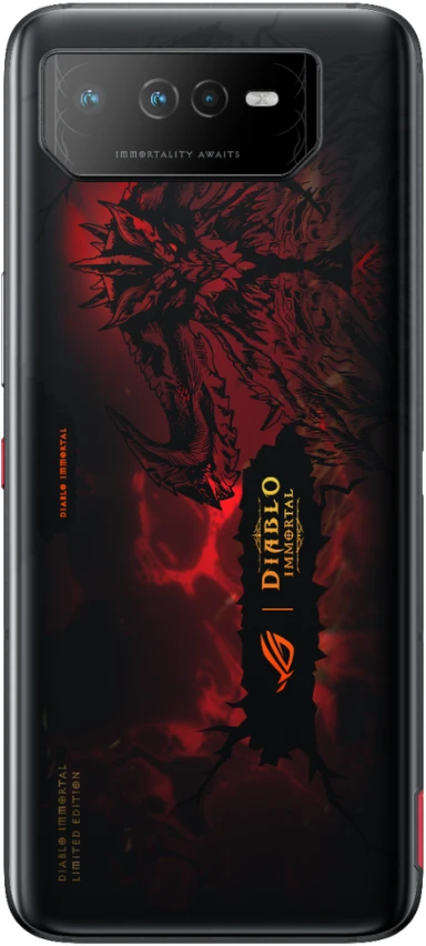 Asus ROG Phone 6 Diablo Immortal Edition Hellfire Raudona, 6.78", AMOLED, 1080 x 2448 pikselių, Qualcomm SM8475, Snapdragon 8+ Gen 1 (4nm), vidinė RAM 16 GB, 512 GB, Dvi SIM, 3G, Nano-SIM4G , 5G, pagrindinė kamera 50+13+5 MP, antrinė kamera 12 MP, „Android“, 12, 6000 mAh