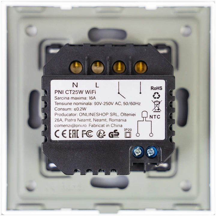 Išmanusis termostatas PNI CT25W WiFi dujiniam šildymo katilui, montuojamas į sieną, 16A, valdymas per „Tuya Smart“ programėlę, dieninis programavimas, rankinis/automatinis režimas, balta spalva