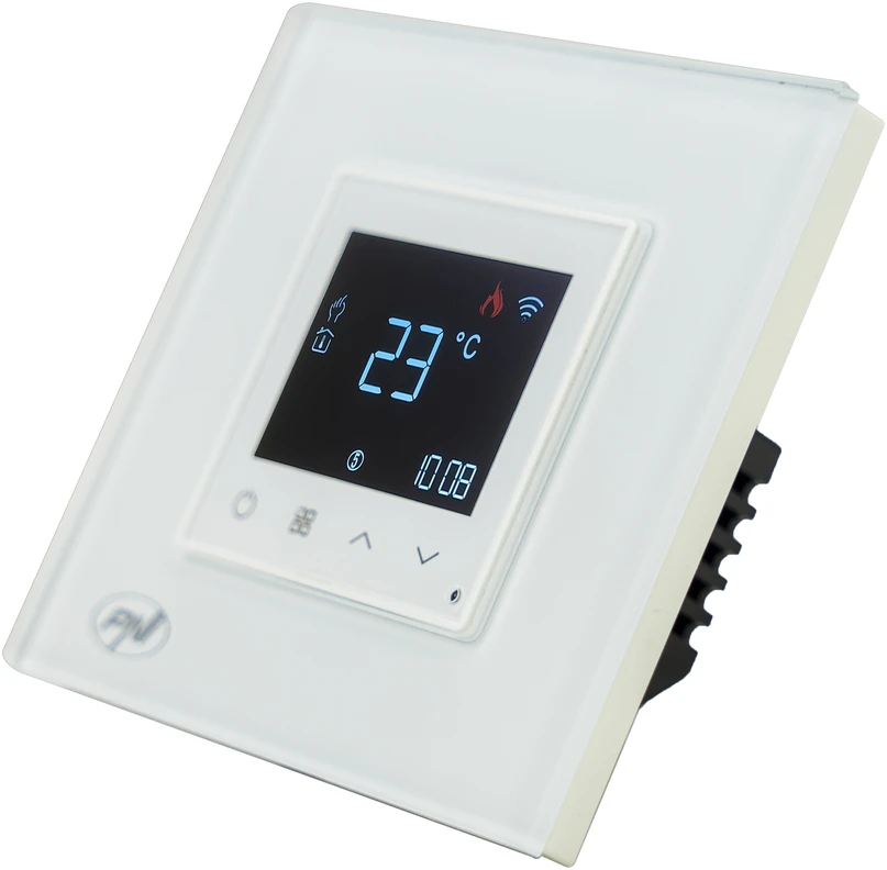 Išmanusis termostatas PNI CT25W WiFi dujiniam šildymo katilui, montuojamas į sieną, 16A, valdymas per „Tuya Smart“ programėlę, dieninis programavimas, rankinis/automatinis režimas, balta spalva